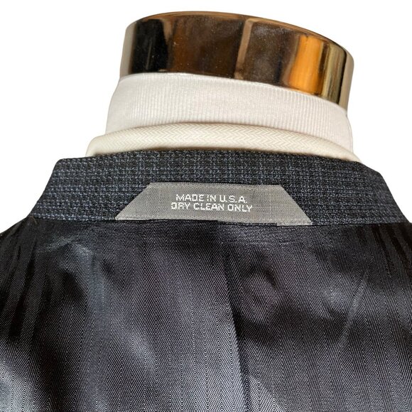 Haggar Collections Sport Coat Men's 40R Poly Wool Navy Mini Check Blazer Jacket - Picture 9 of 15